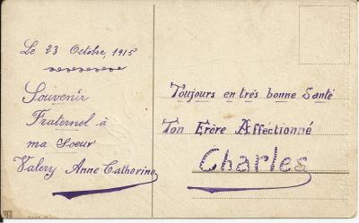 23 octobre 1915 -  Charles Valery à Anne-Catherine