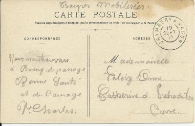 Chambéry à Macon - 19 septembre 1914 - Charles Valery à Anne-Catherine